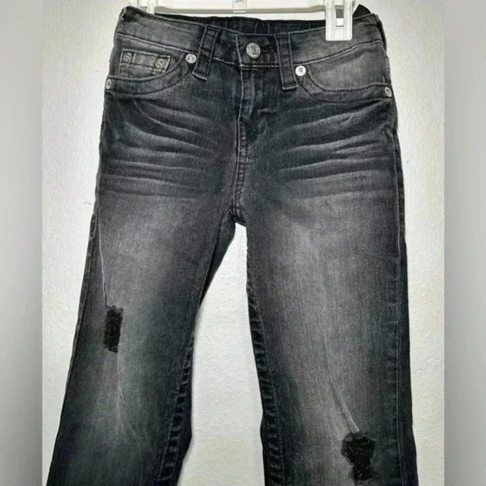 True Religion Jeans Kids Size 7 Black Gray Straight Leg Flap Pockets jeans